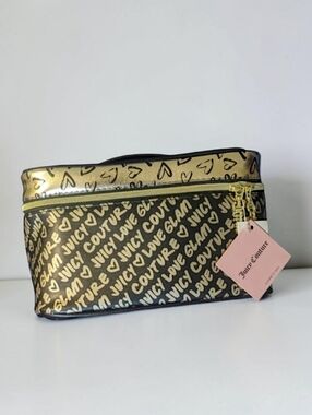 Juicy Couture Cosmetic Travel Bag Logo Branded Accessories Black Gold Glam